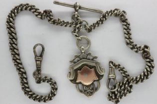 Hallmarked silver double Albert watch chain with hallmarked silver fob, L: 40 cm, 39g. UK P&P