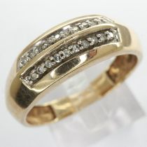 Yellow metal ring set with diamonds, size V/W, 2.8g. UK P&P Group 1 (£16+VAT for the first lot