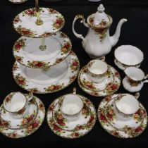 Royal Albert coffee service of fourteen pieces in the Old Country Roses pattern, hairline crack to
