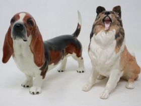 Two Beswick dogs, basset hound and collie, no chips or cracks, largest H: 14 cm. UK P&P Group 2 (£