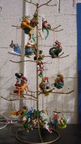 Metal tree stand with ceramic Disney ornaments, H: 66 cm. UK P&P Group 3 (£30+VAT for the first