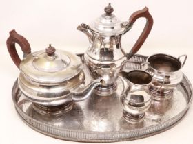 Four piece Garrard silver plated tea set, with 1989 ICI inscription largest L: 49 cm. UK P&P Group 3