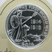 2014 silver bullion £20 coin, Outbreak of WWI centenary. UK P&P Group 0 (£6+VAT for the first lot