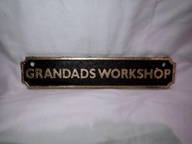 Cast iron Grandads Workshop sign, W: 18 cm. UK P&P Group 1 (£16+VAT for the first lot and £2+VAT for