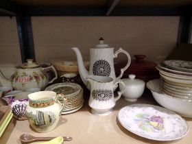 Shelf of mixed ceramics including Adams. Not available for in-house P&P