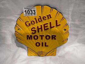 Cast Iron Golden Shell plaque, W: 15 cm. UK P&P Group 1 (£16+VAT for the first lot and £2+VAT for