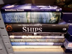 Eight Navy and ship related hardback books. Not available for in-house P&P