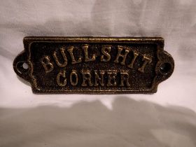 Cast iron bronzed Bull**** corner sign, W: 80 mm. UK P&P Group 1 (£16+VAT for the first lot and £2+