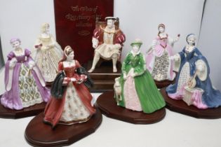 Wedgwood King Henry VIII and his six wives figurines with CoAs, all on plinths, small losses to