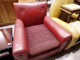 Red faux leather armchair. Not available for in-house P&P