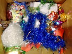 Mixed Christmas decorations including beads and tinsel. Not available for in-house P&P