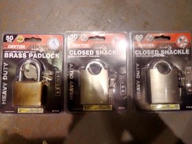Three new unused padlocks. Not available for in-house P&P