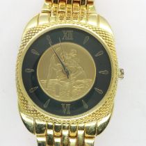 St Christopher gold plated wristwatch, working at lotting. UK P&P Group 1 (£16+VAT for the first lot