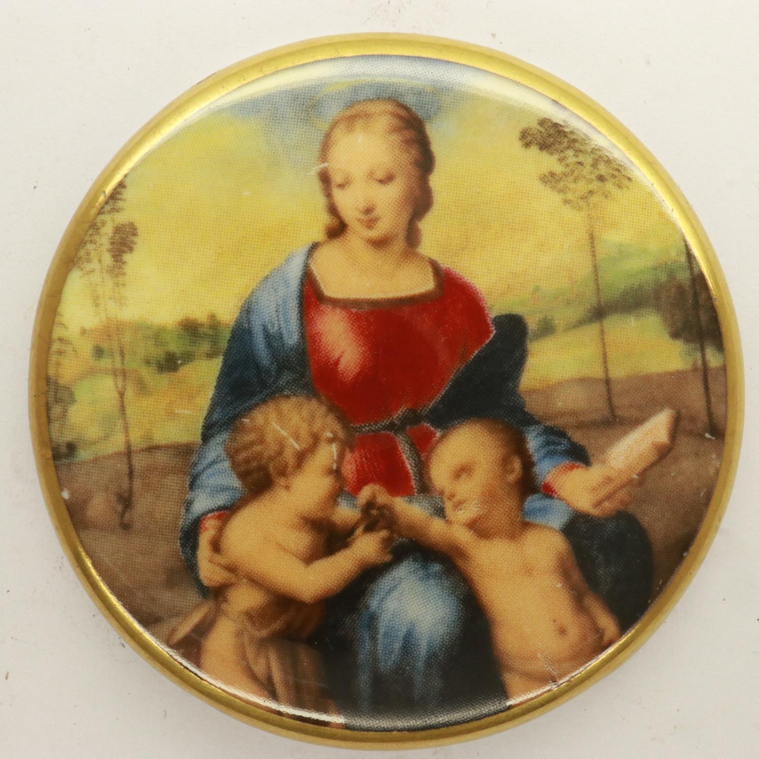 Crown Staffordshire ceramic plaque depicting Madonna and children, D: 50 mm. UK P&P Group 2 (£20+VAT