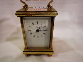 Heavy brass cased carriage clock by Angelus. Not available for in-house P&P