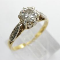18ct yellow and white gold solitaire ring set with diamond, size K, 2.1g. UK P&P Group 0 (£6+VAT for