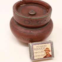 Stoneware ashtray with an unopened Players Diggers packet of tobacco. UK P&P Group 2 (£18+VAT for