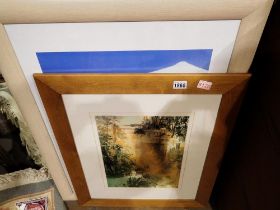 Two large framed prints and an overmantle mirror. Not available for in-house P&P