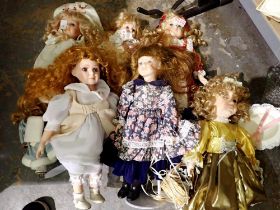 Quantity of mixed porcelain headed dolls. Not available for in-house P&P