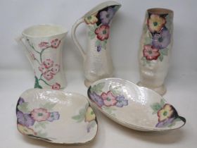Five pieces of Maling pottery, restoration to one dish, largest H: 27 cm. UK P&P Group 3 (£30+VAT