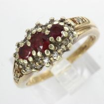 9ct gold cluster ring set with rubies and diamonds, size P, 3.5g. UK P&P Group 0 (£6+VAT for the