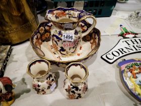 Masons Iron Stone jug and two matched vases in the Mandalay pattern and a large Masons Iron Stone