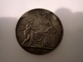 Silver plated medal by Joseph Pierre Braemt (1796-1864). D: 47mm. UK P&P Group 1 (£16+VAT for the