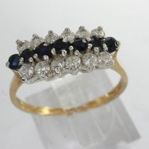 9ct gold cluster ring set with sapphires and cubic zirconia, size Q/R, 2.2g. UK P&P Group 0 (£6+