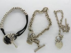 Two 925 silver T bar bracelets and a rope example, largest L: 19 cm. UK P&P Group 1 (£16+VAT for the