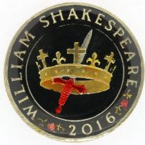 2016 enamelled £2 coin, William Shakespeare. UK P&P Group 1 (£16+VAT for the first lot and £2+VAT