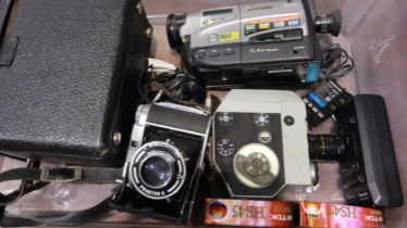 Panasonic video camera and accessories, Quarz 5 movie camera and a Prontor 2. Not available for in-