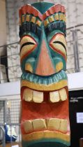 Large wooden Tiki totem pole, H: 150 cm. Not available for in-house P&P