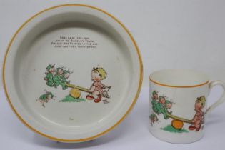 Mabel Lucie Attwell for Shelley cup and bowl, hair line crack down cup. UK P&P Group 2 (£20+