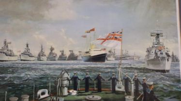 Limited edition The Spithead Fleet Review by Leslie Wilcox, 70 x 40 cm. Not available for in-house