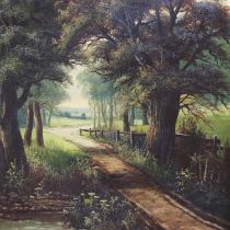 19th century continental school oil on canvas, bridge over a stream, indistinctly signed, 69 x 90