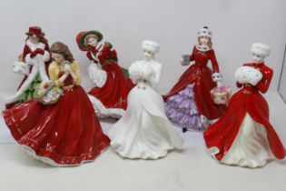 Five Royal Doulton Christmas figurines and a Royal Staffordshire example (6), no cracks or chips,
