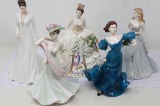 Five Coalport figurines, no cracks or chips, largest H: 23 cm. UK P&P Group 3 (£30+VAT for the first