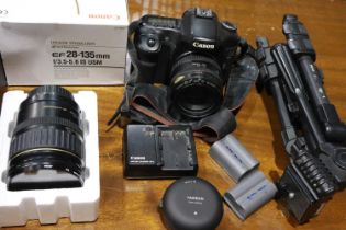 Canon EOS 40D camera with lenses and accessories including Canon 28-135 mm lens, optics good. UK P&P