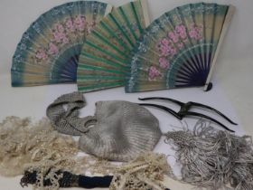 Quantity of Victorian and later ladies accessories including fans and lace. UK P&P Group 2 (£20+