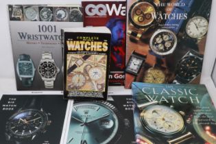 Six wristwatch catalogues and a 1996 Complete Guide to Watches book. UK P&P Group 3 (£30+VAT for the