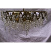 1980s brass and glass chandelier, some glass drops loose but present, D: 50 cm. Not available for