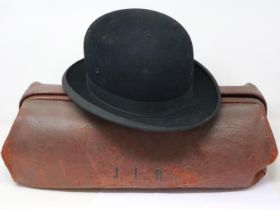 Woodrow (Liverpool) black felt bowler hat, together with a brown leather Gladstone type bag (2).