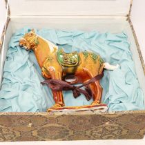 20th century Tang style horse in a fitted box, H 18 cm. UK P&P Group 2 (£20+VAT for the first lot
