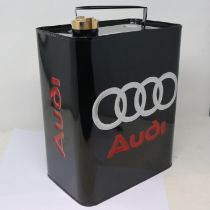 Black Audi petrol can with brass cap, H: 35 cm. UK P&P Group 3 (£30+VAT for the first lot and £8+VAT