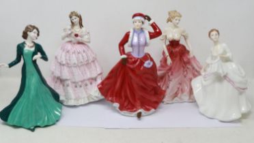Five Royal Worcester figurines, no cracks or chips, largest H: 23 cm. UK P&P Group 3 (£30+VAT for