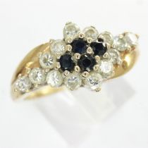 9ct gold cluster ring set with sapphires and cubic zirconia, size Q, 3.3g. UK P&P Group 0 (£6+VAT