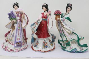 Three Lena Liu figurines, no cracks or chips, largest H: 23 cm. UK P&P Group 3 (£30+VAT for the