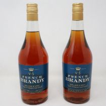 Two bottles of French brandy. UK P&P Group 2 (£20+VAT for the first lot and £4+VAT for subsequent