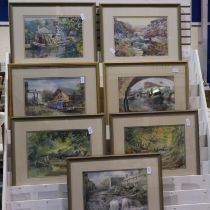 Seven original framed watercolours by Sheila Webster of Shropshire Union canal scenes. Not available