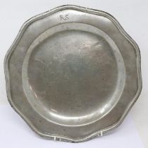 Late 18th Century South German ten lobed plate with touch marks, D: 32 cm. UK P&P Group 2 (£20+VAT